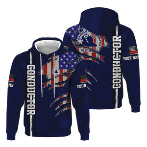Railspirit Personalized Jersey Central Railroad Hoodie USA Flag Claw Art with Custom Job CNJ Train Zip Up Hoodie