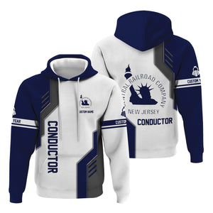 Railspirit Personalized Jersey Central Railroad Hoodie Unique Railway Style with Custom Job CNJ Train Zip Up Hoodie