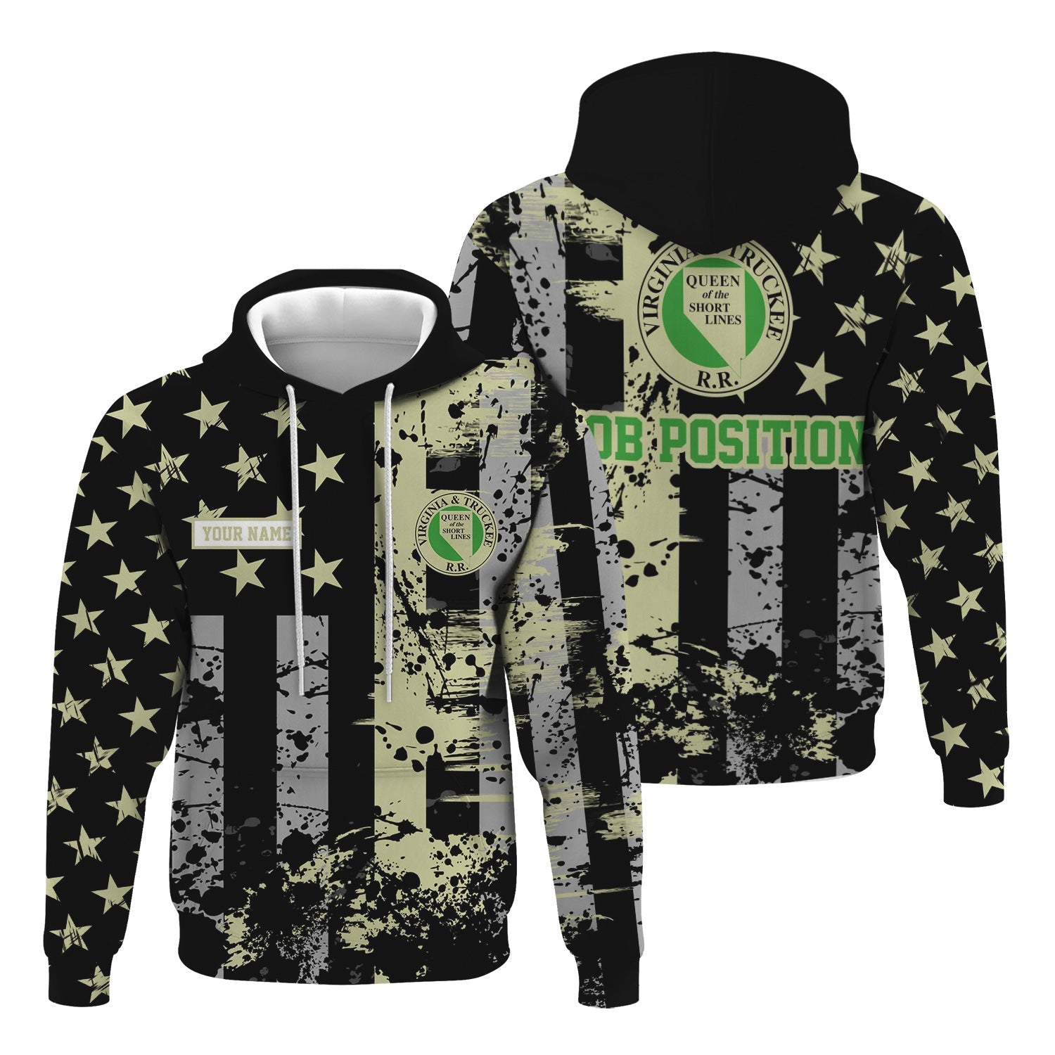 Railspirit Personalized Virginia & Truckee Railroad Hoodie Artistic Paint American Flag Style Train Zip Up Hoodie