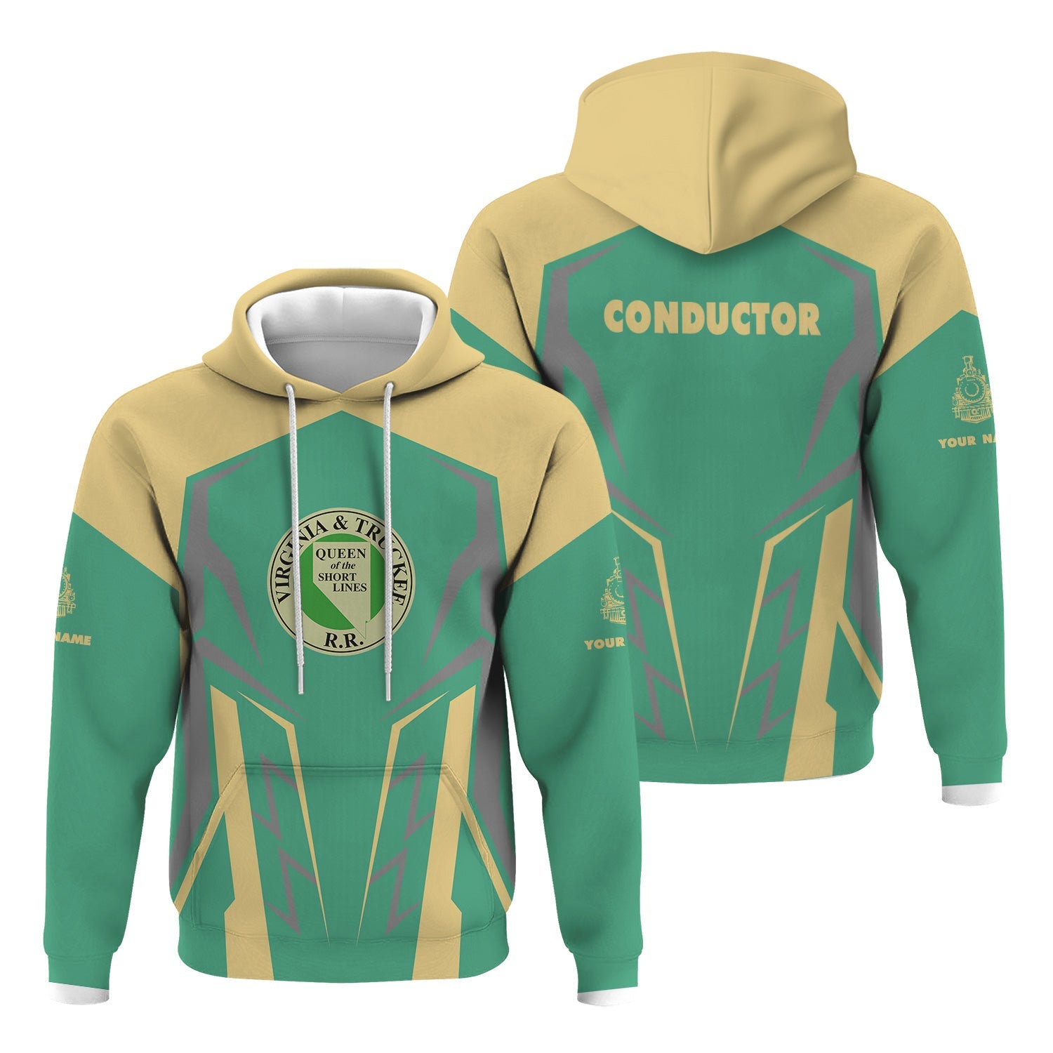 Railspirit Personalized Virginia & Truckee Railroad Hoodie Futuristic Design with Custom Job Train Zip Up Hoodie