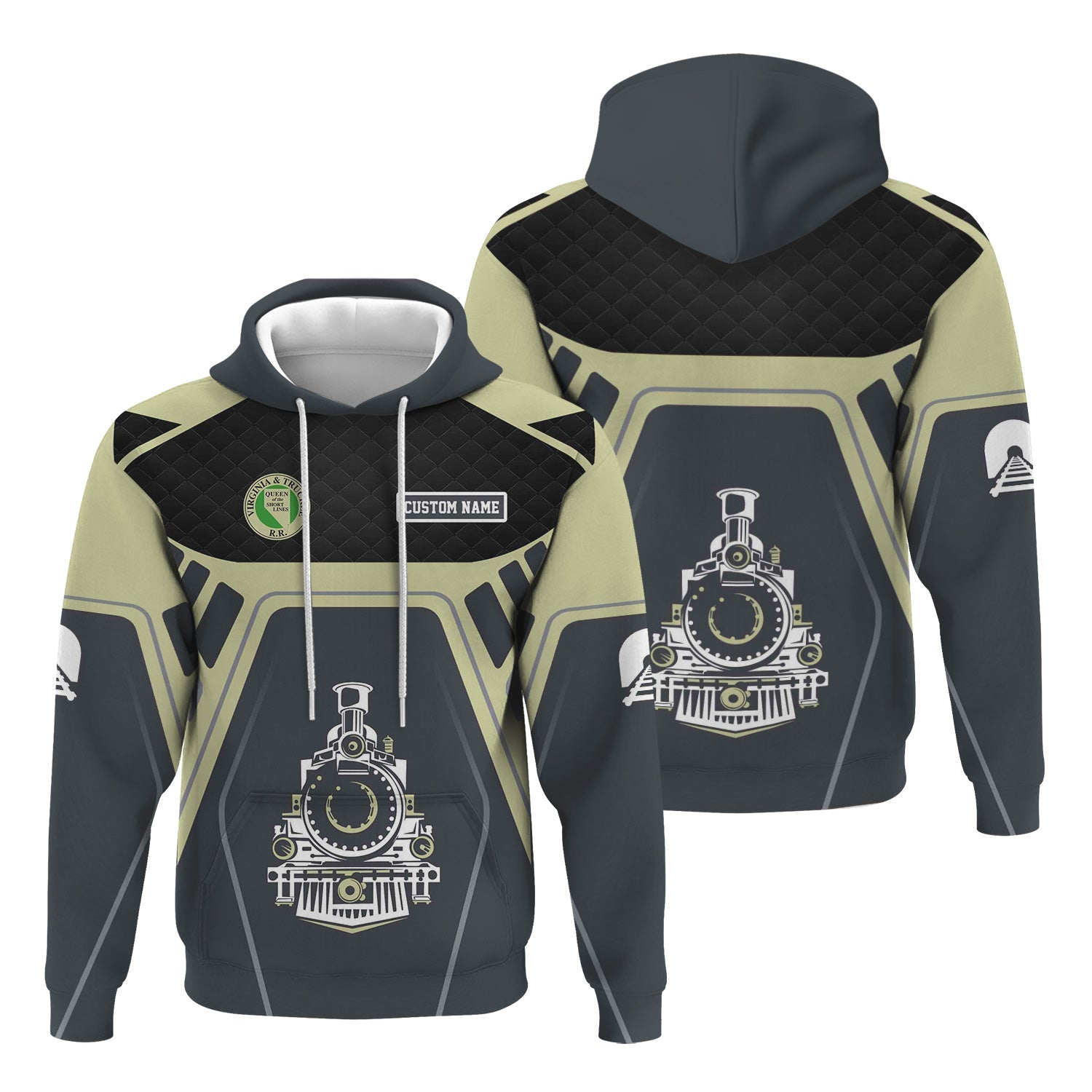 Railspirit Personalized Virginia & Truckee Railroad Hoodie Steam Locomotive Engine Graphic Train Zip Up Hoodie All Over Print