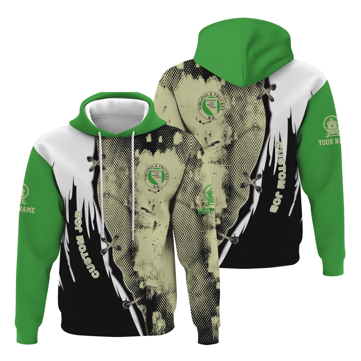 Railspirit Personalized Virginia & Truckee Railroad Hoodie Retro Stitches Design with Custom Position Train Zip Up Hoodie