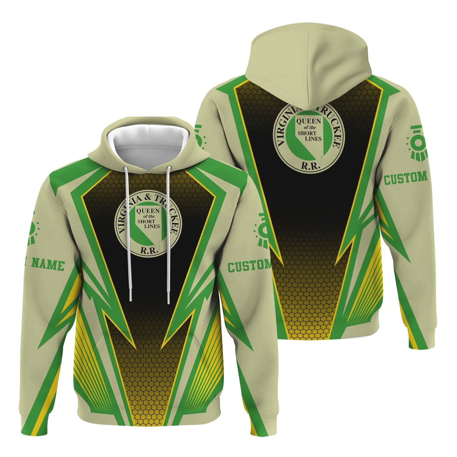 Railspirit Personalized Virginia & Truckee Railroad Hoodie Lightning Graphic Style Zip Up Hoodie Gift Idea For Train Lover