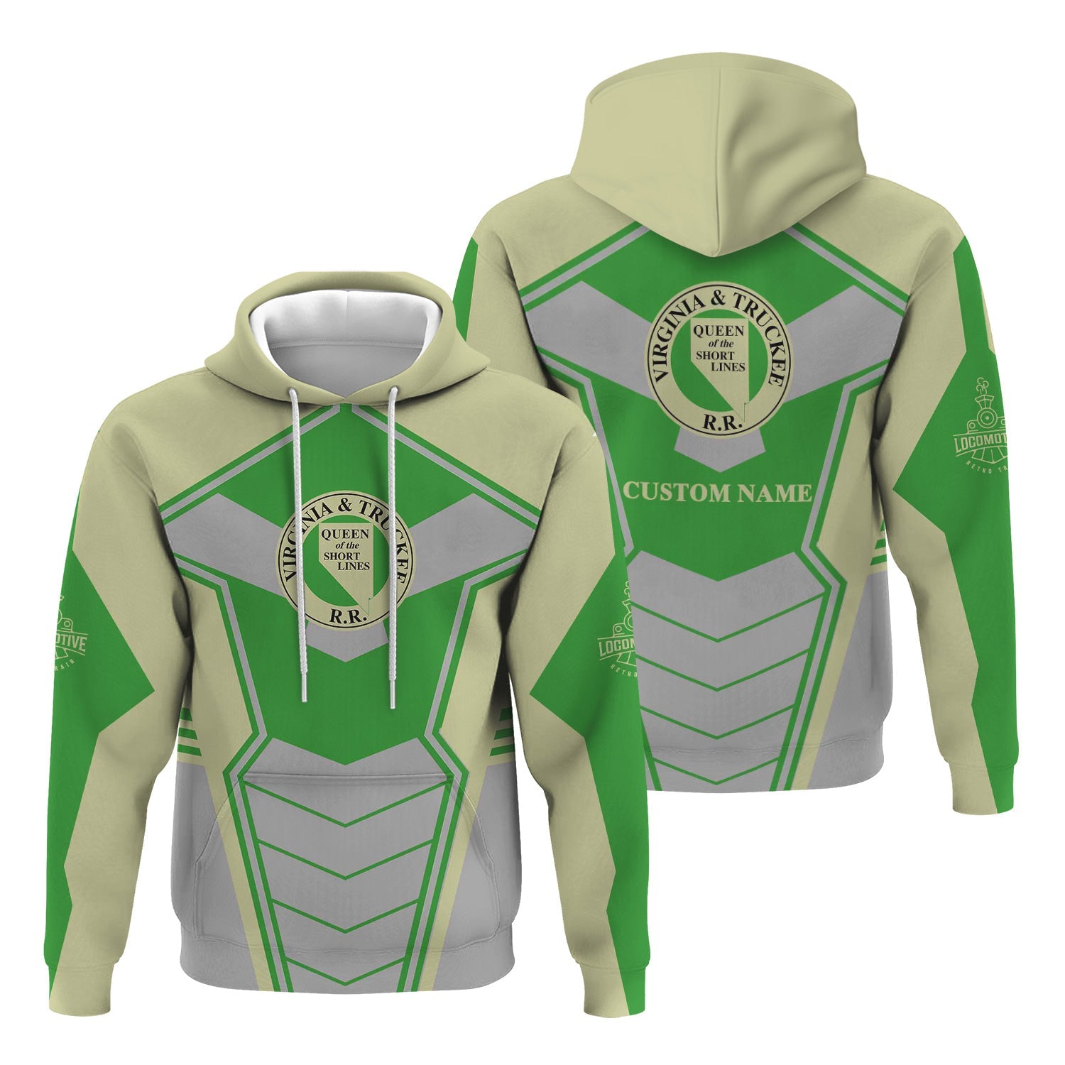 Railspirit Personalized Virginia & Truckee Railroad Hoodie Engine-Inspired Style Train Zip Up Hoodie for Railroad Fanatic