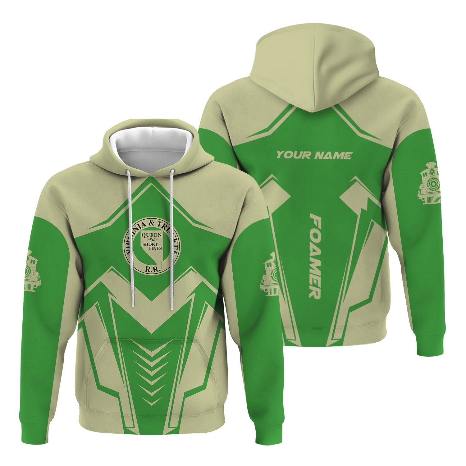 Railspirit Personalized Virginia & Truckee Railroad Hoodie Railway Trainspotter Style Zip Up Hoodie Gift Idea For Foamers