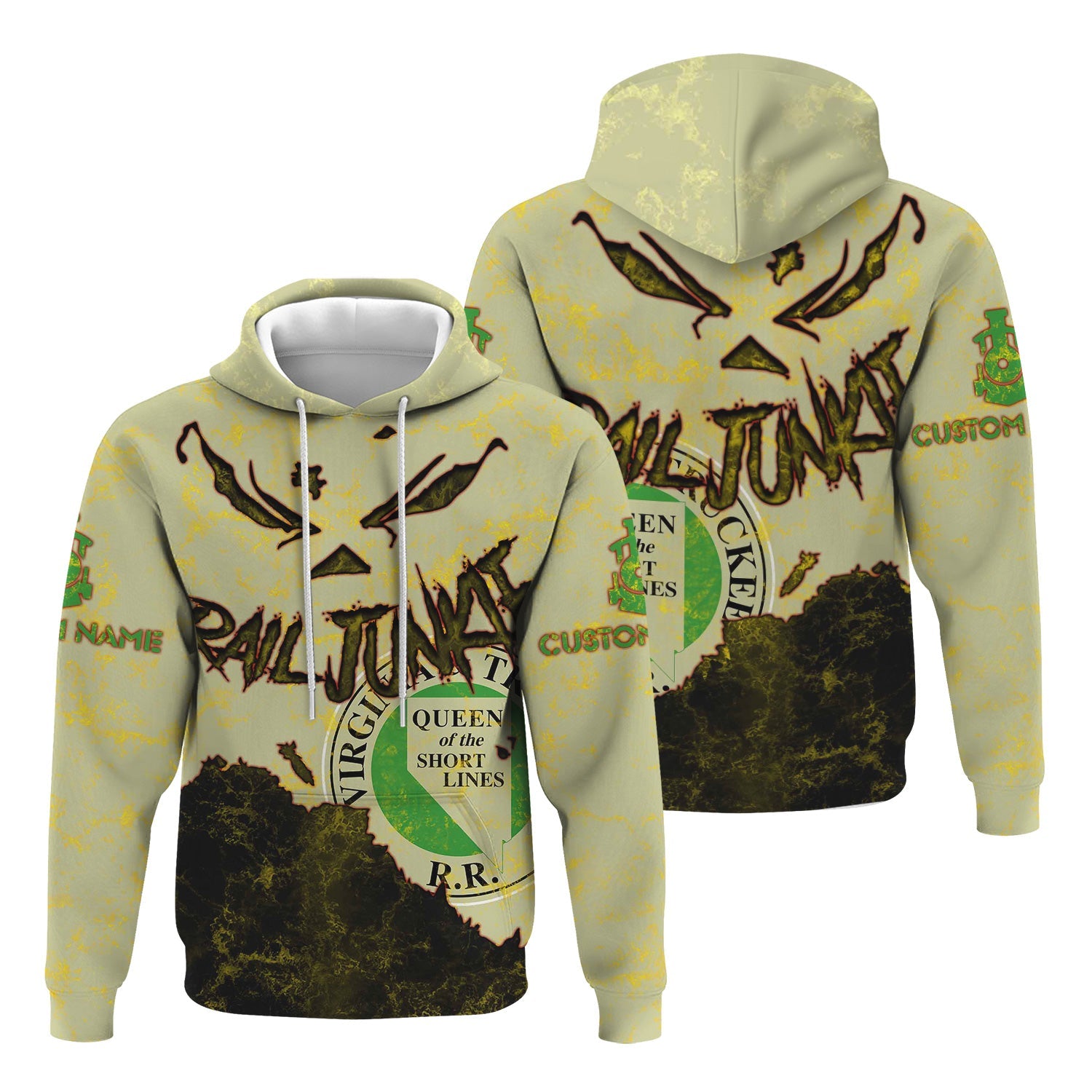 Railspirit Personalized Virginia & Truckee Railroad Hoodie Torn Graphic Style Train Zip Up Hoodie For Rail Junkie