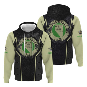 Railspirit Personalized Virginia & Truckee Railroad Hoodie Cracked Metal Design Train Zip Up Hoodie for Rail Enthusiasts