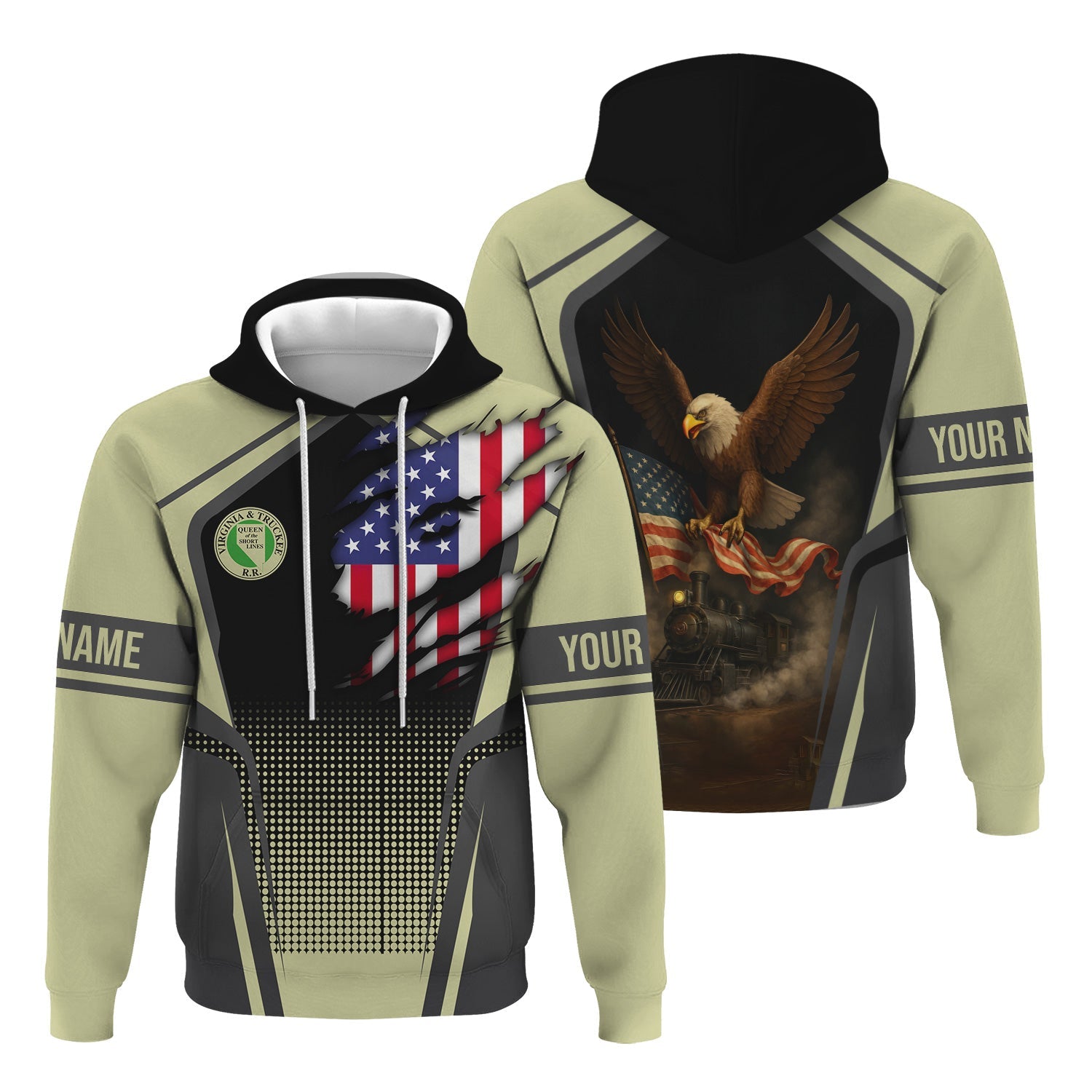 Railspirit Personalized Virginia & Truckee Railroad Hoodie American Eagle Vintage Train Zip Up Hoodie