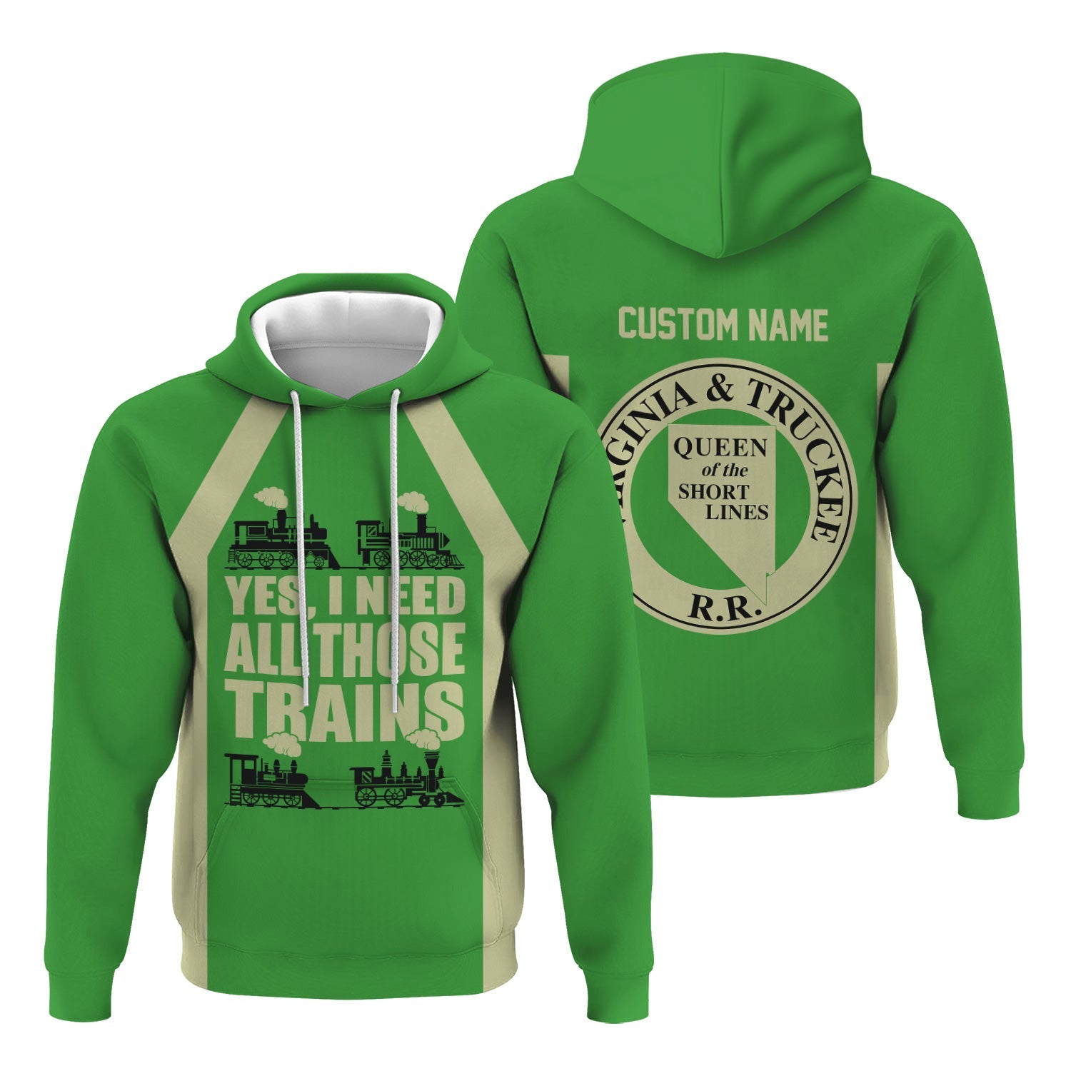Railspirit Custom Name Virginia & Truckee Railroad Hoodie Yes I Need All Those Train Printed Zip Hoodie