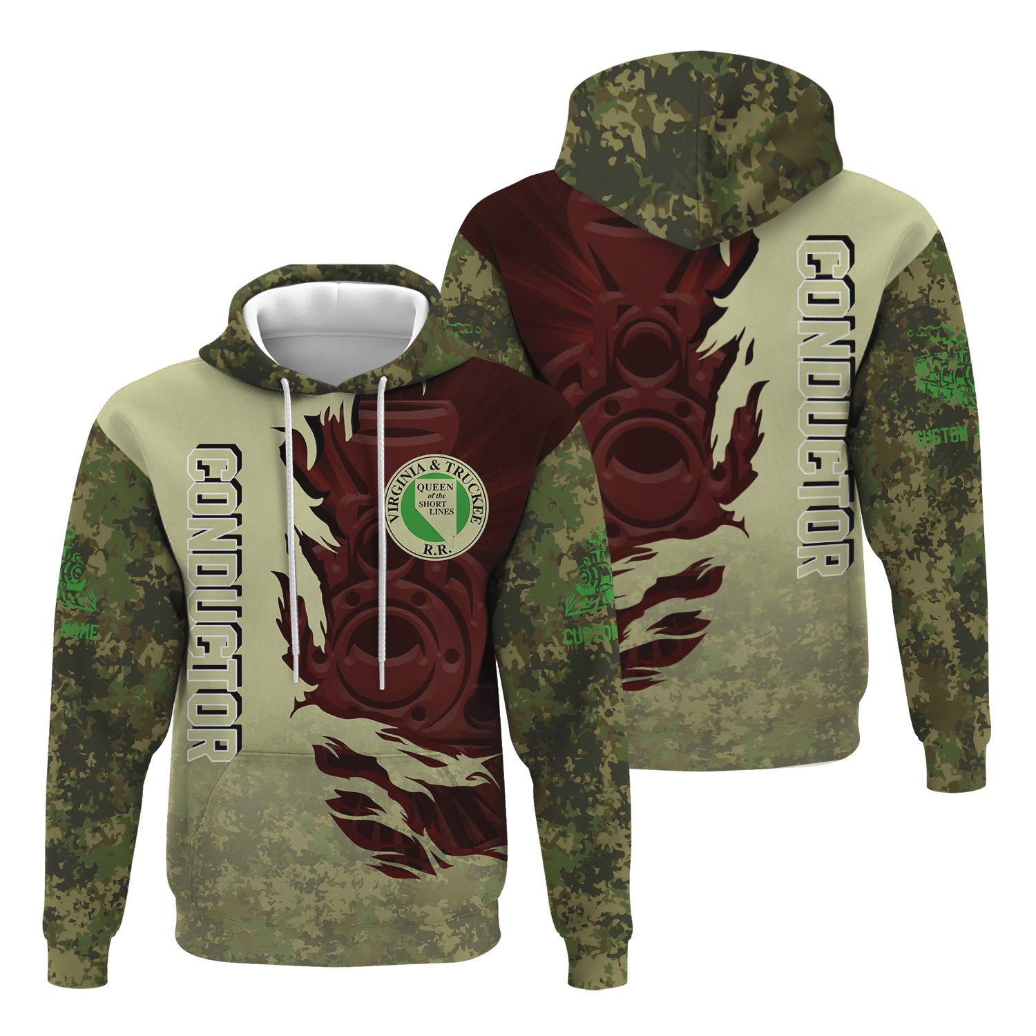 Railspirit Personalized Virginia & Truckee Railroad Hoodie Blazing Style with Custom Position Train Zip Up Hoodie