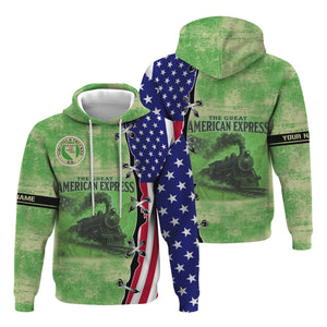 Railspirit Personalized Virginia & Truckee Railroad Hoodie Retro American Express Train With USA Flag Zip Up Hoodie