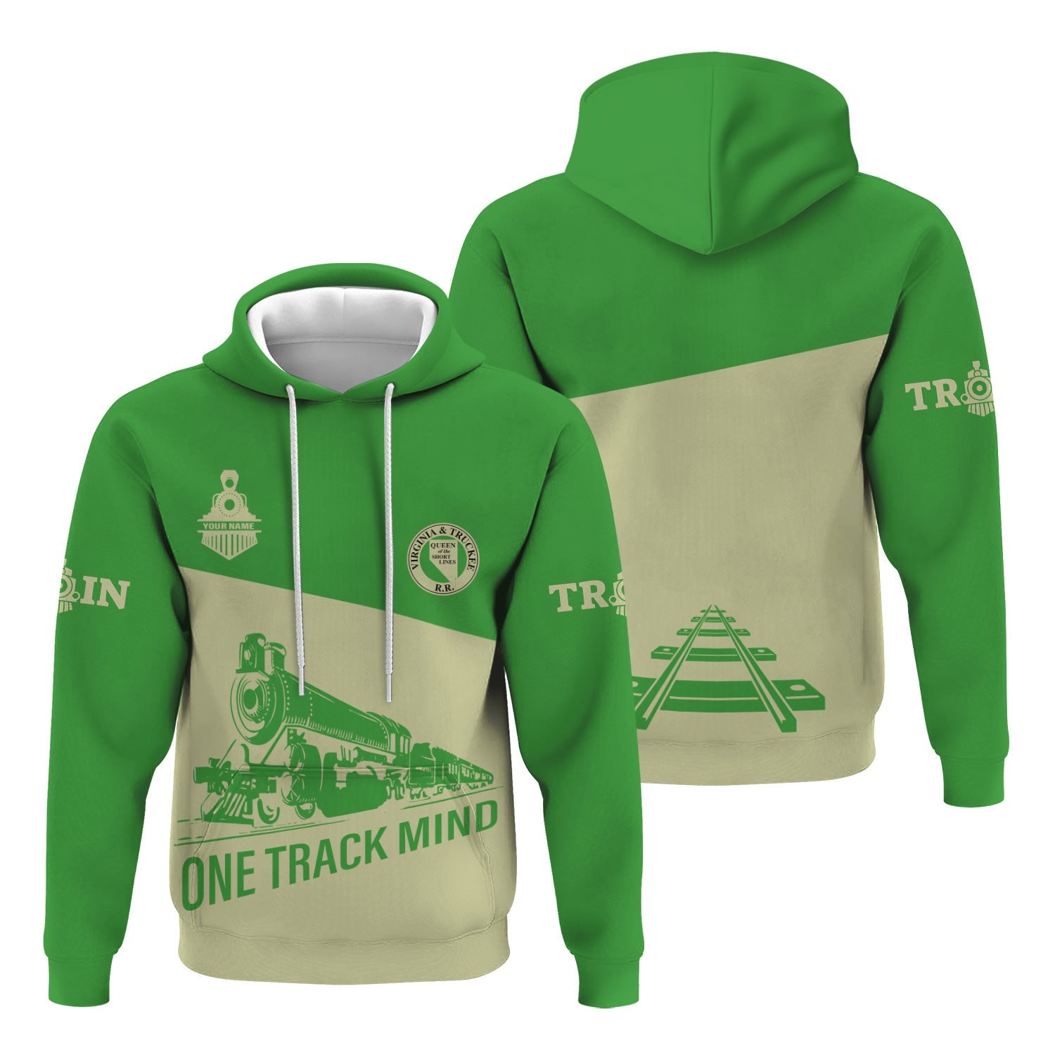 Railspirit Custom Name Virginia & Truckee Railroad Hoodie One Track Mind Printed Zip Hoodie