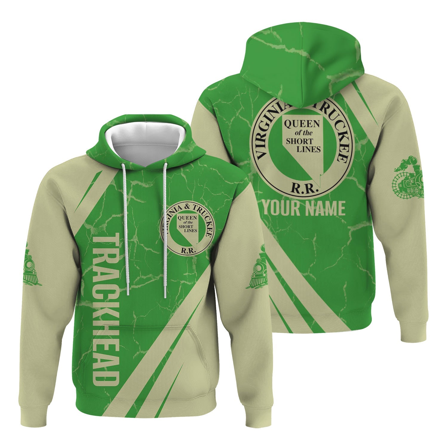 Railspirit Personalized Virginia & Truckee Railroad Hoodie Crackle Texture Style Train Zip Up Hoodie For Trackhead