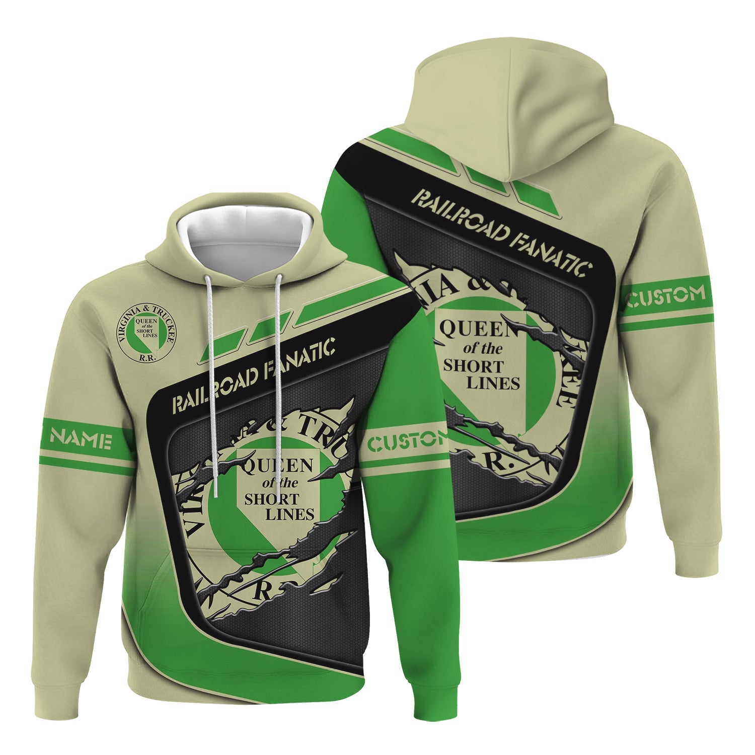 Railspirit Personalized Virginia & Truckee Railroad Hoodie Ripped Texture Style Train Zip Up Hoodie For Railroad Fanatic