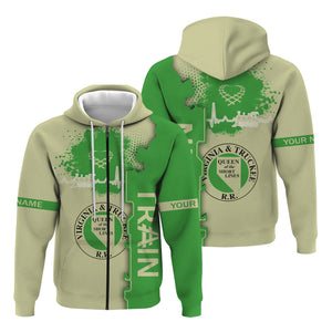 Railspirit Personalized Virginia & Truckee Railroad Hoodie Engine Heartbeat and Track Love Style Zip Up Hoodie Gift Idea For Train Lovers