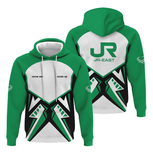 Railspirit Personalized East Japan Railway Hoodie Vibriant Style with Custom Position JR-EAST Train Zip Up Hoodie