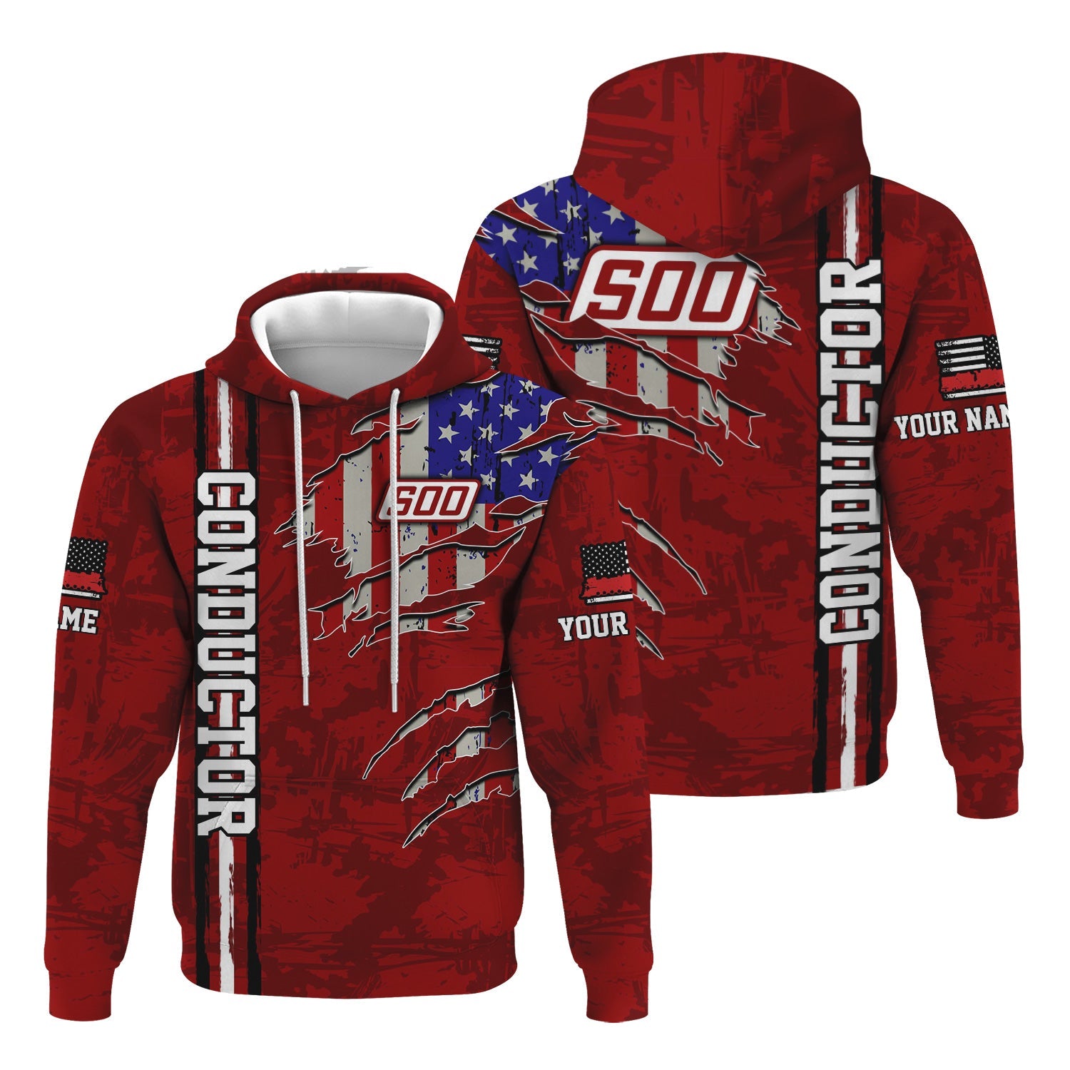 Railspirit Personalized Soo Line Railroad Hoodie USA Flag Claw Art with Custom Job Train Zip Up Hoodie