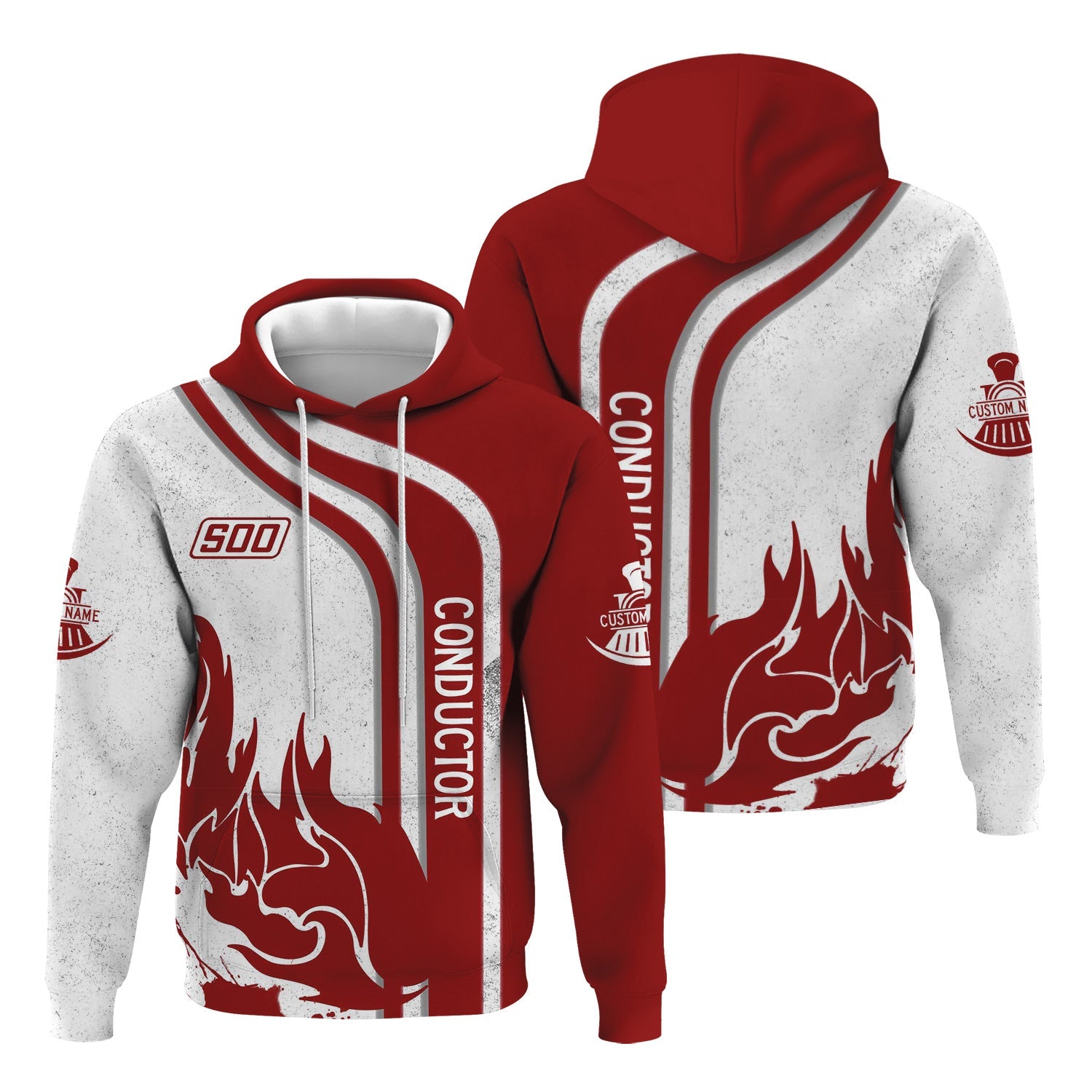 Railspirit Personalized Soo Line Railroad Hoodie Flame Design with Custom Job Position Train Zip Up Hoodie