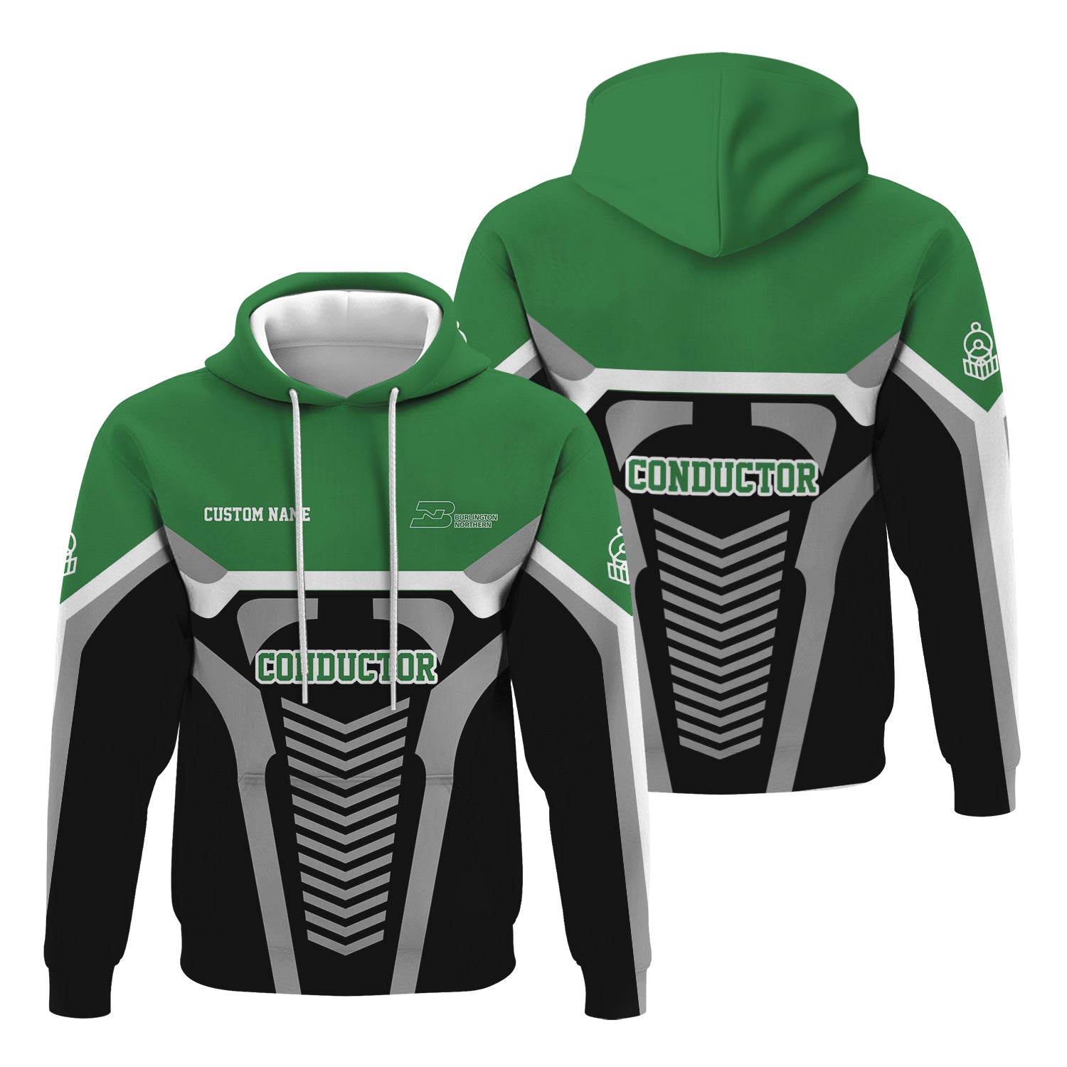 Railspirit Personalized Burlington Northern Railroad Hoodie Track-Inspired with Custom Job Position Train Zip Up Hoodie