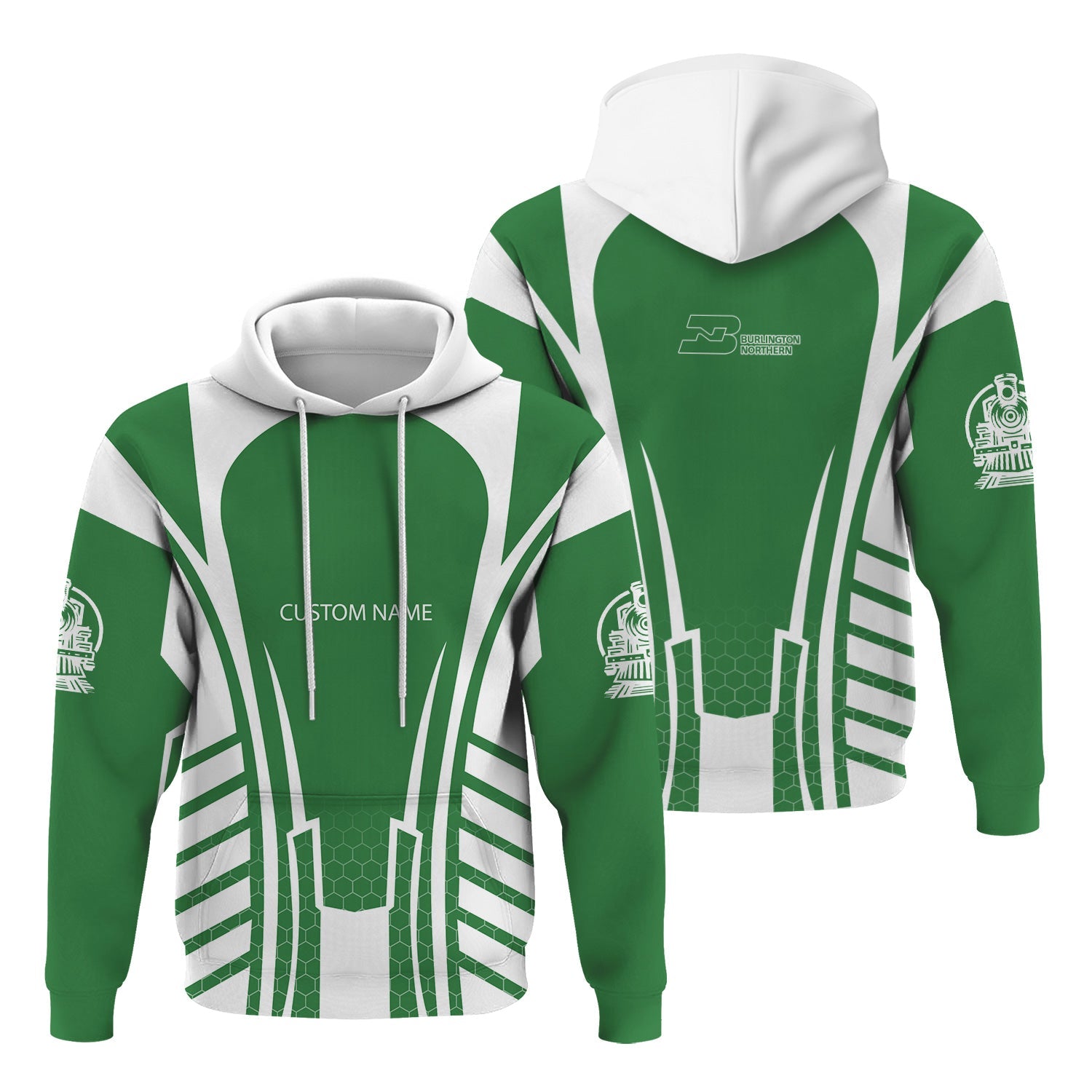 Railspirit Personalized Burlington Northern Railroad Hoodie Striped Railroad Style Train Zip Up Hoodie All Over Print