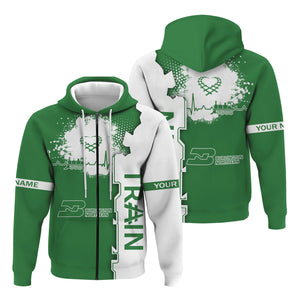 Railspirit Personalized Burlington Northern Railroad Hoodie Engine Heartbeat and Track Love Style Zip Up Hoodie Gift Idea For Train Lovers