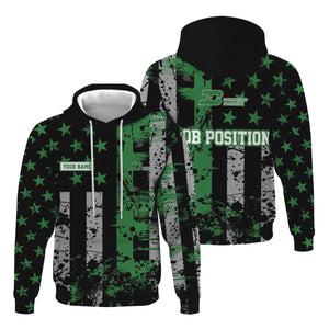 Railspirit Personalized Burlington Northern Railroad Hoodie Artistic Paint American Flag Style Train Zip Up Hoodie