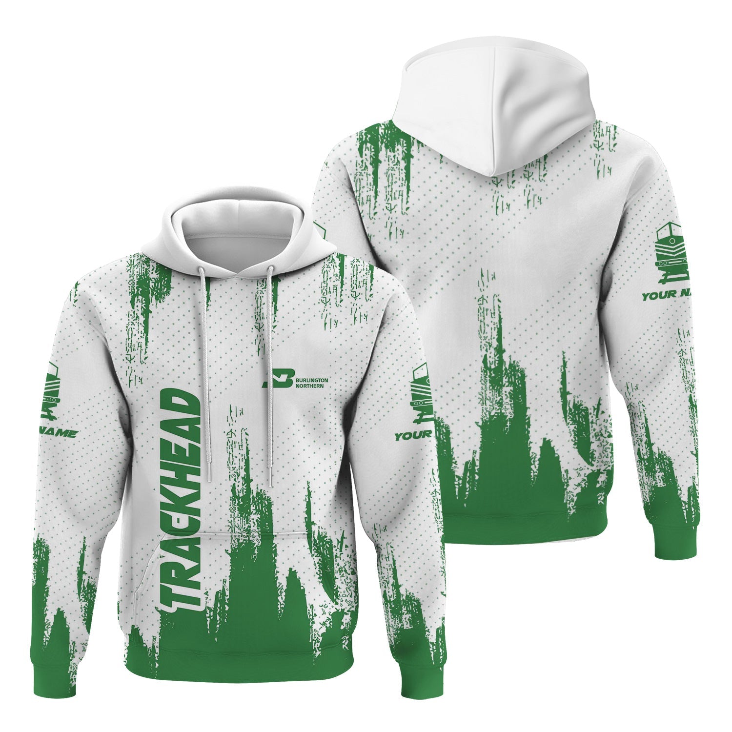Railspirit Personalized Burlington Northern Railroad Hoodie Paint Impact Design Train Zip Up Hoodie for Trackhead