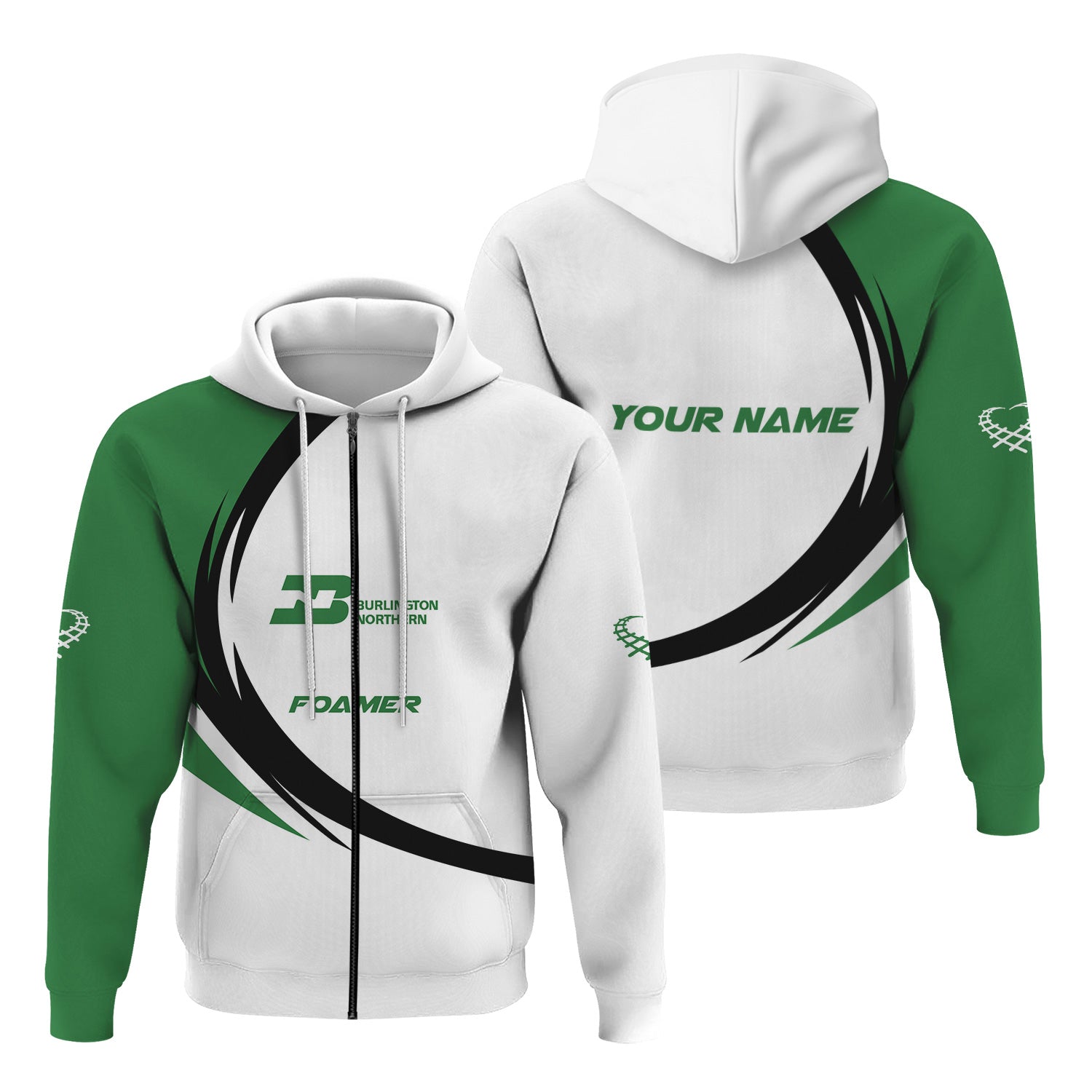 Railspirit Personalized Burlington Northern Railroad Hoodie Unique Graphic Style Zip Up Hoodie For Train Enthusiasts
