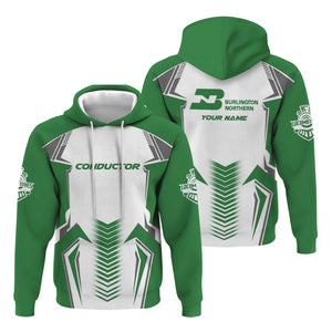 Railspirit Personalized Burlington Northern Railroad Hoodie Standout Style with Custom Position Train Zip Up Hoodie