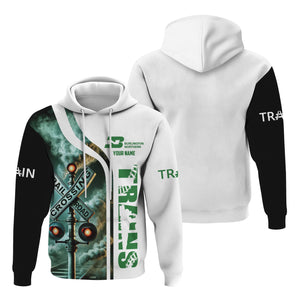 Railspirit Custom Name Burlington Northern Railroad Hoodie Railroad Crossing Sign Printed Zip Hoodie