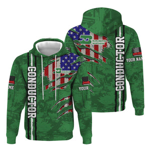 Railspirit Personalized Burlington Northern Railroad Hoodie USA Flag Claw Art with Custom Job Train Zip Up Hoodie