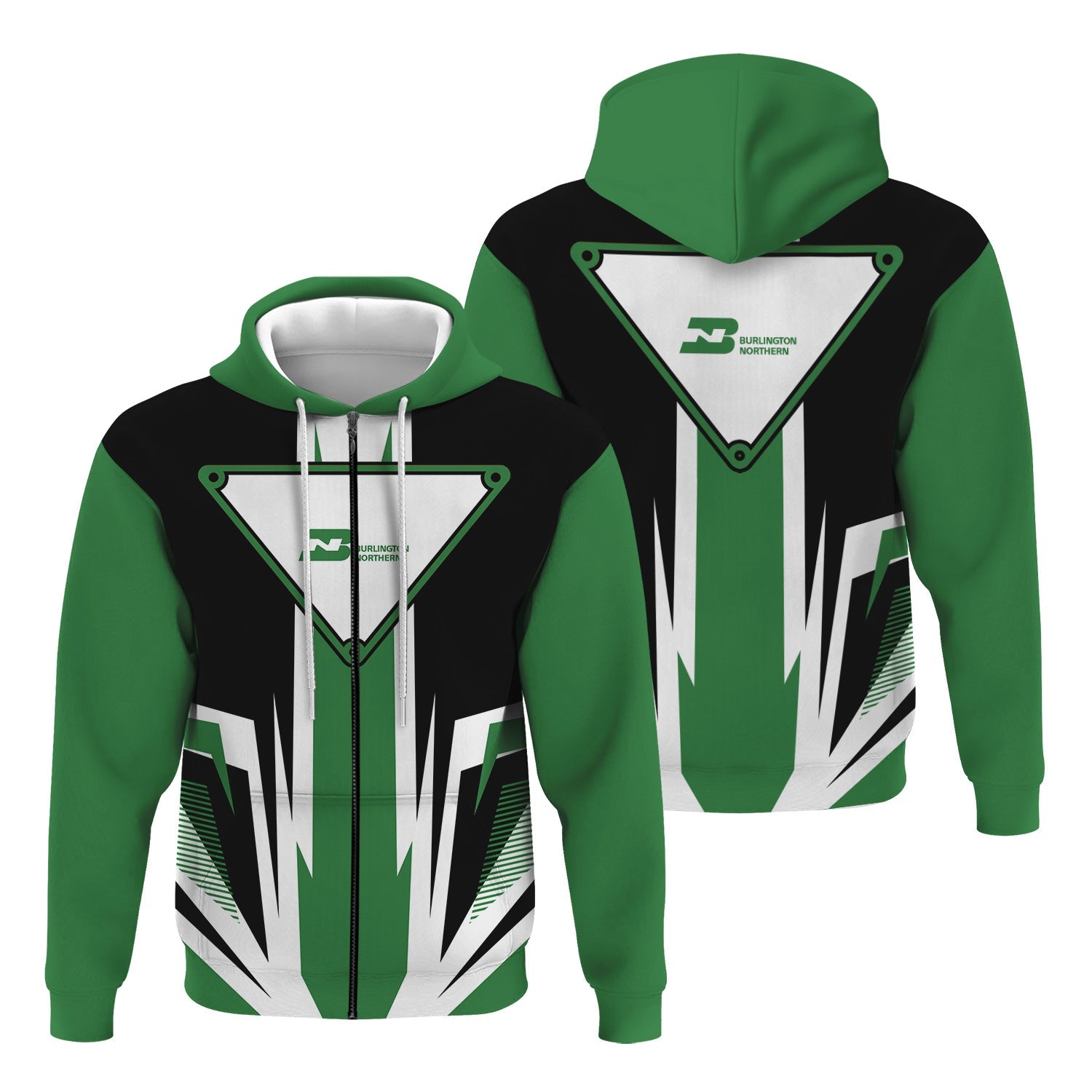 Railspirit Burlington Northern Railroad Hoodie Bold Graphic Style All Over Printed Zip Up Hoodie