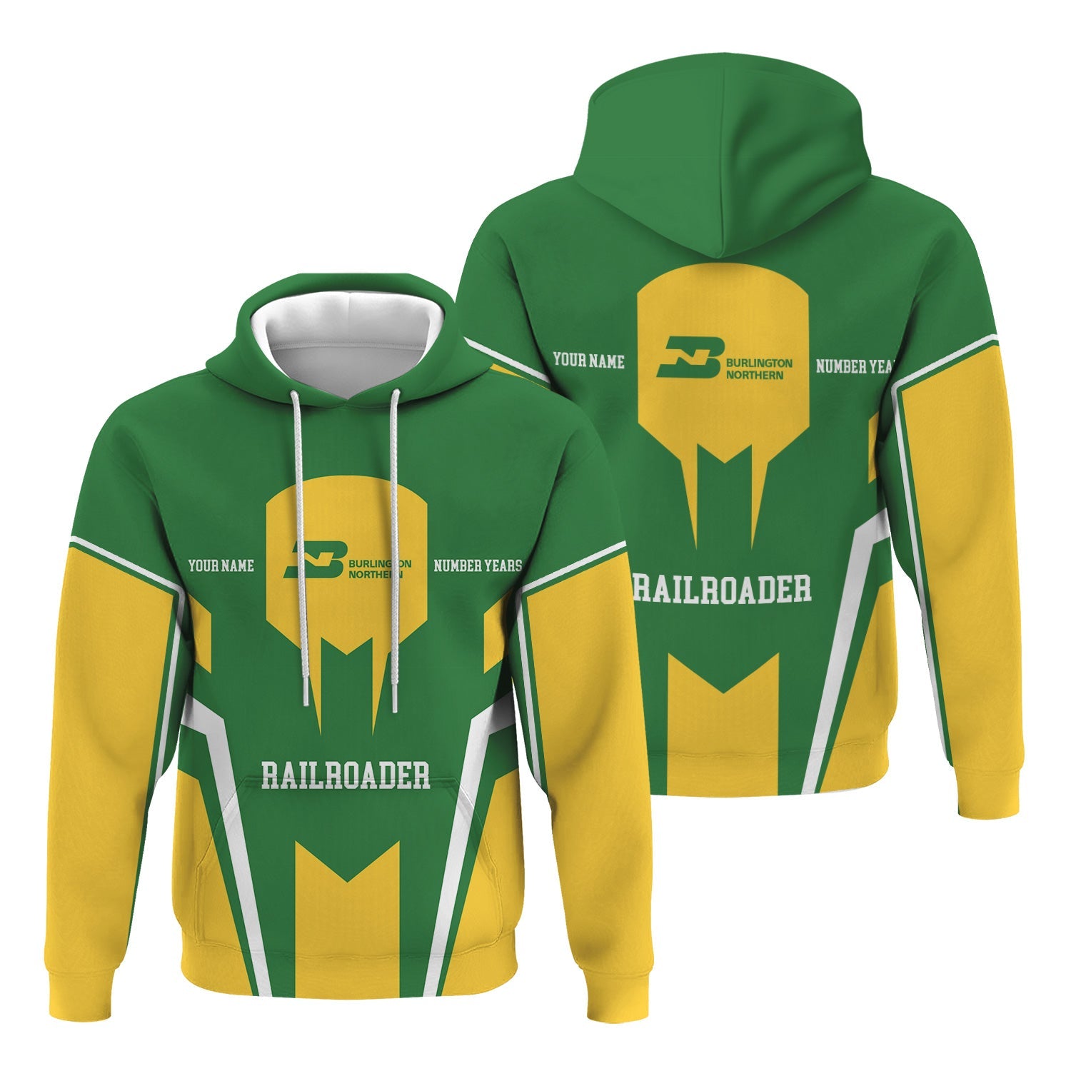 Railspirit Personalized Burlington Northern Railroad Hoodie Custom Year Railroader Zip Up Hoodie Gift Idea For Train Lover