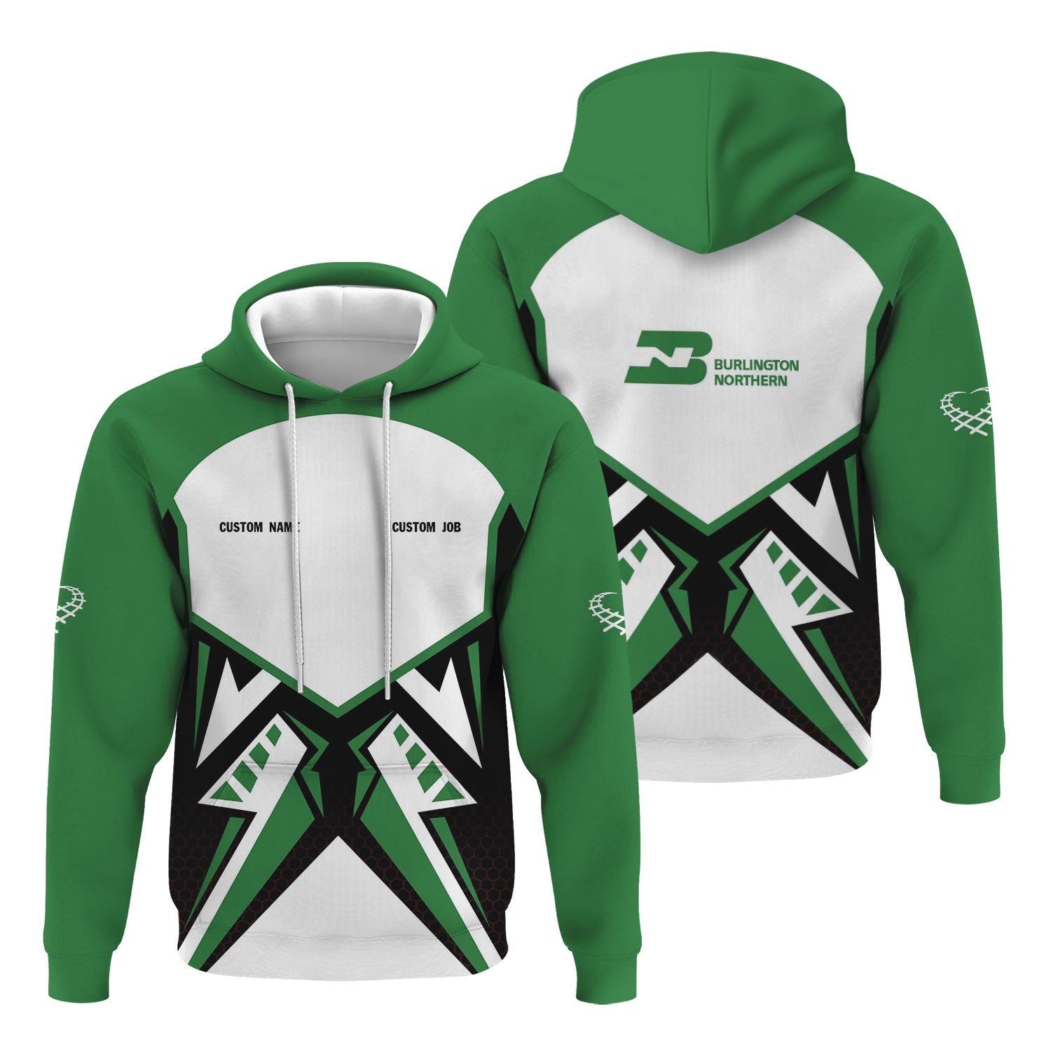 Railspirit Personalized Burlington Northern Railroad Hoodie Vibriant Style with Custom Position Train Zip Up Hoodie