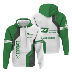 Railspirit Personalized Burlington Northern Railroad Hoodie Unique Railway Style with Custom Job Train Zip Up Hoodie