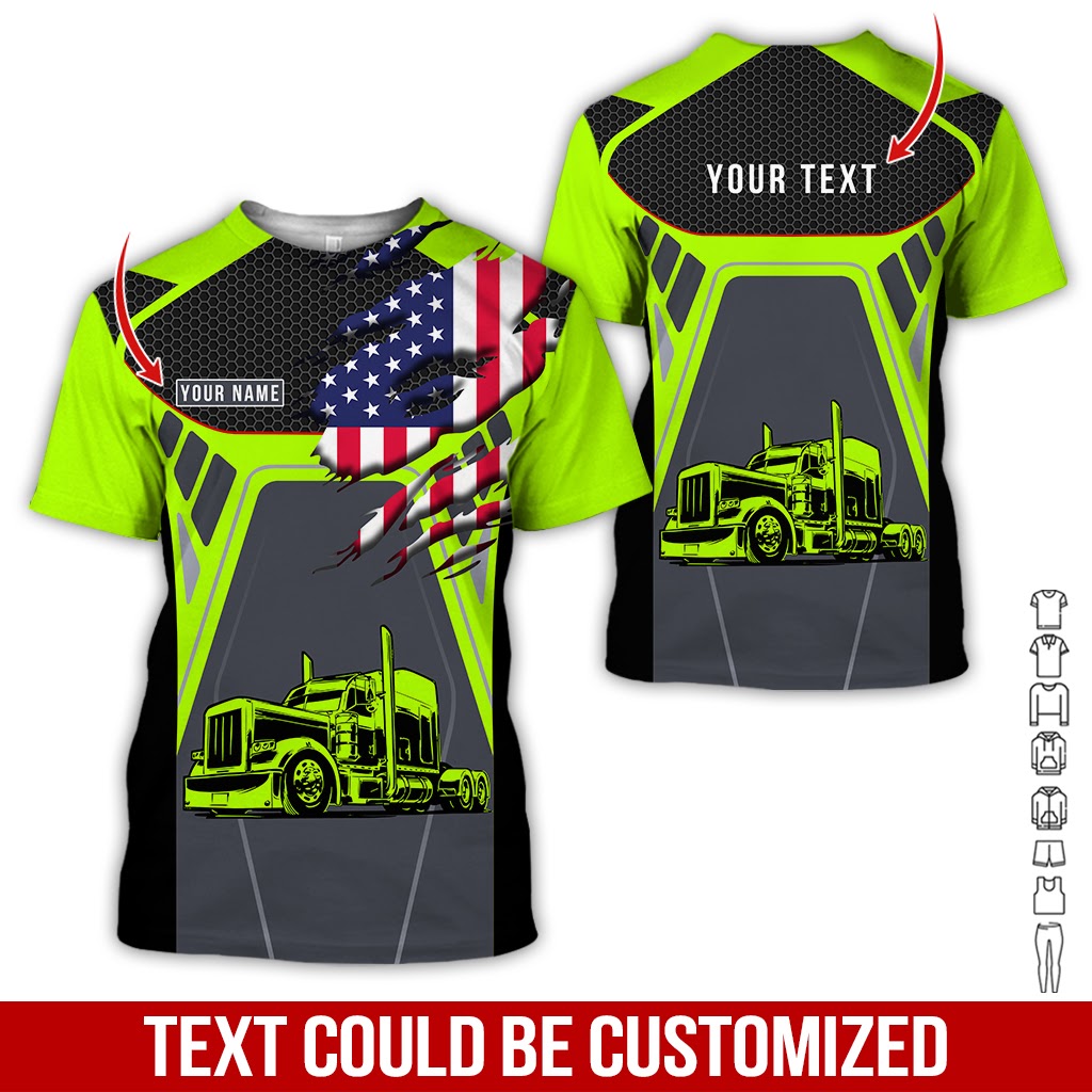 Custom Name and Proud Trucker Printed Clothes, Personalized Driver Gear