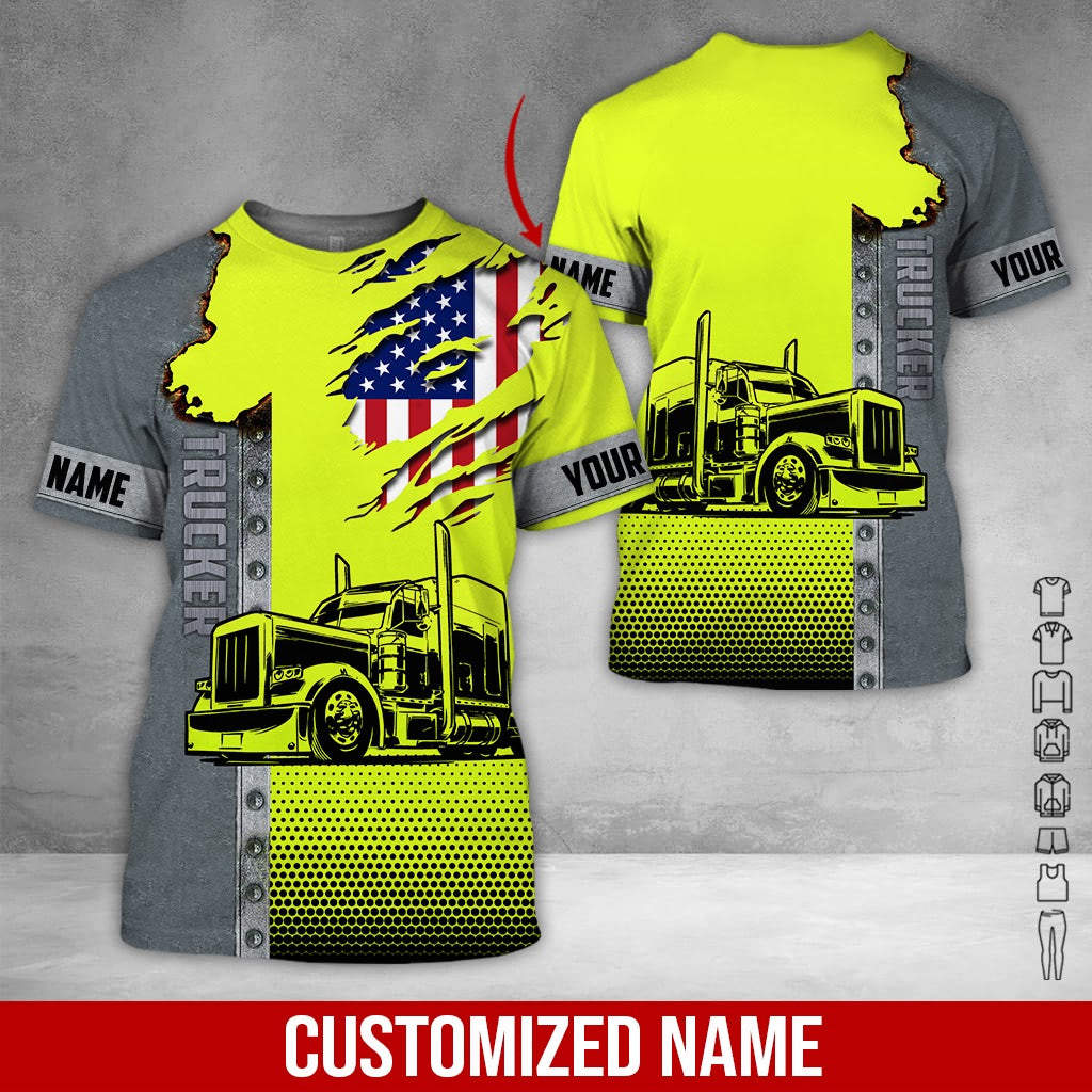 Custom Text Proud Trucker Shirt, 3D Printed Clothes, Personalized Workwear, Truck Driver Gift