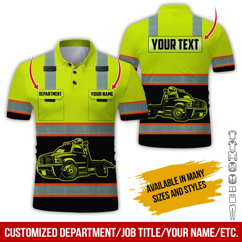 Custom Name Love Tow Truck Shirt, 3D Printed Pocket, Personalized Truck Driver Uniform