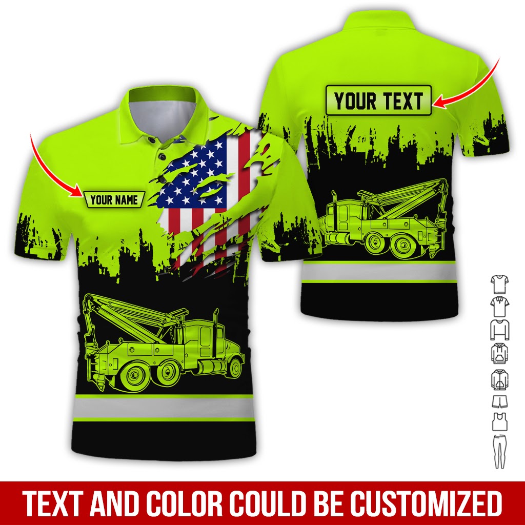 Custom Name Love Tow Truck Shirt, Flag Design, Personalized Gift
