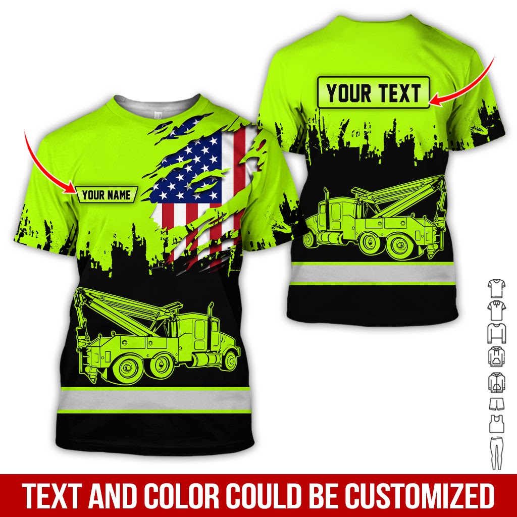 Custom Name Love Tow Truck Shirt, Flag Design, Personalized Gift