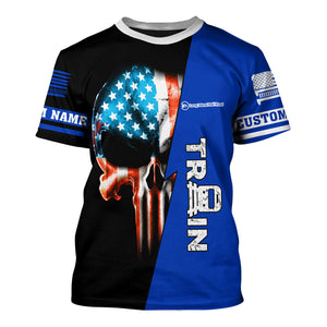 Railspirit Personalized Long Island Railroad T-Shirt Train Skull American Flag Shirt All Over Print