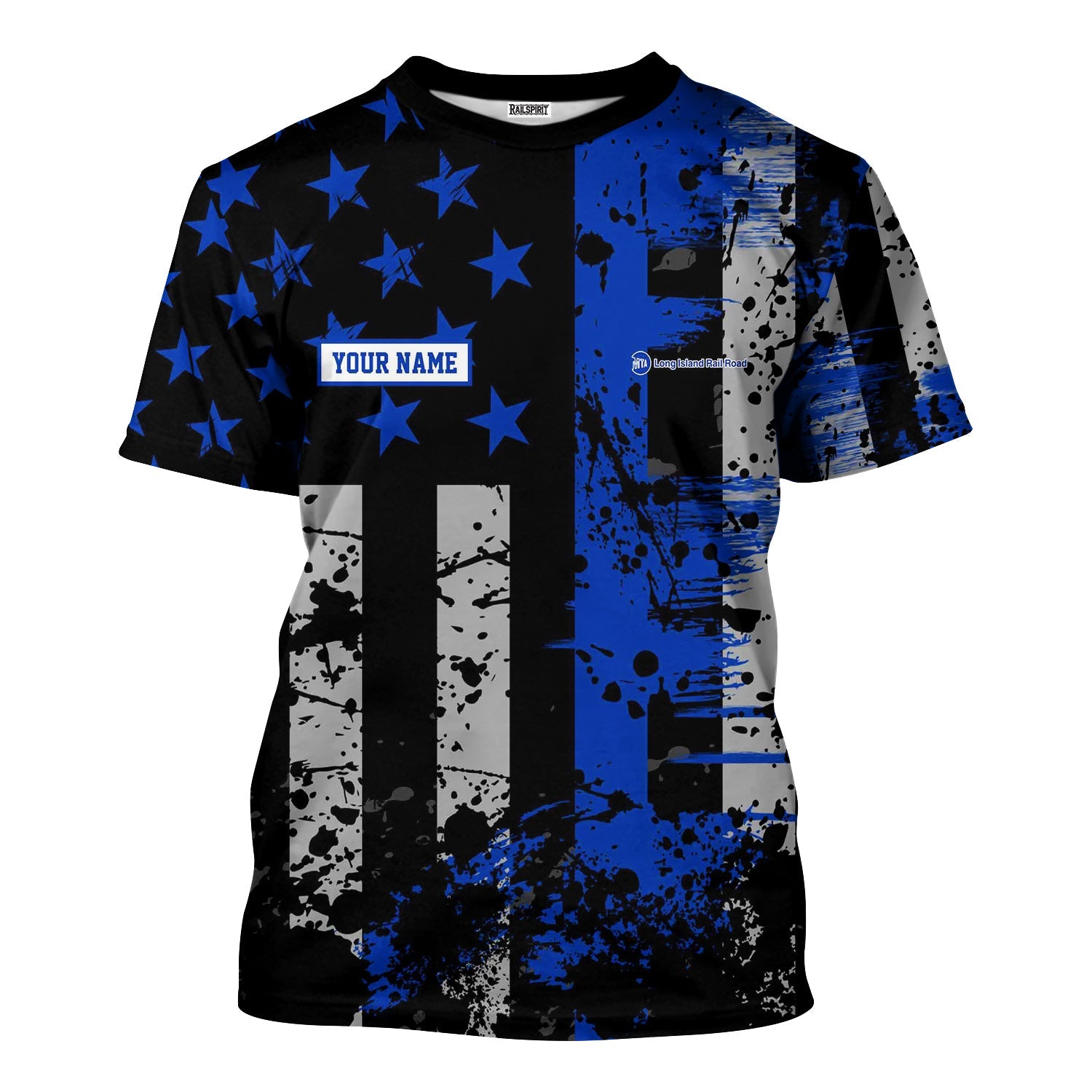 Railspirit Personalized Long Island Railroad T-Shirt Artistic Paint American Flag Style Train Shirt