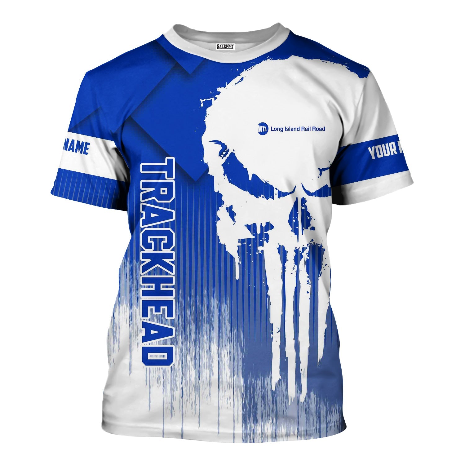 Railspirit Personalized Long Island Railroad T-Shirt Skull Design with Custom Job Train Shirt for Trackhead Crew