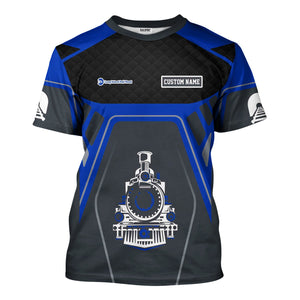 Railspirit Personalized Long Island Railroad T-Shirt Steam Locomotive Engine Graphic Train Shirt All Over Print