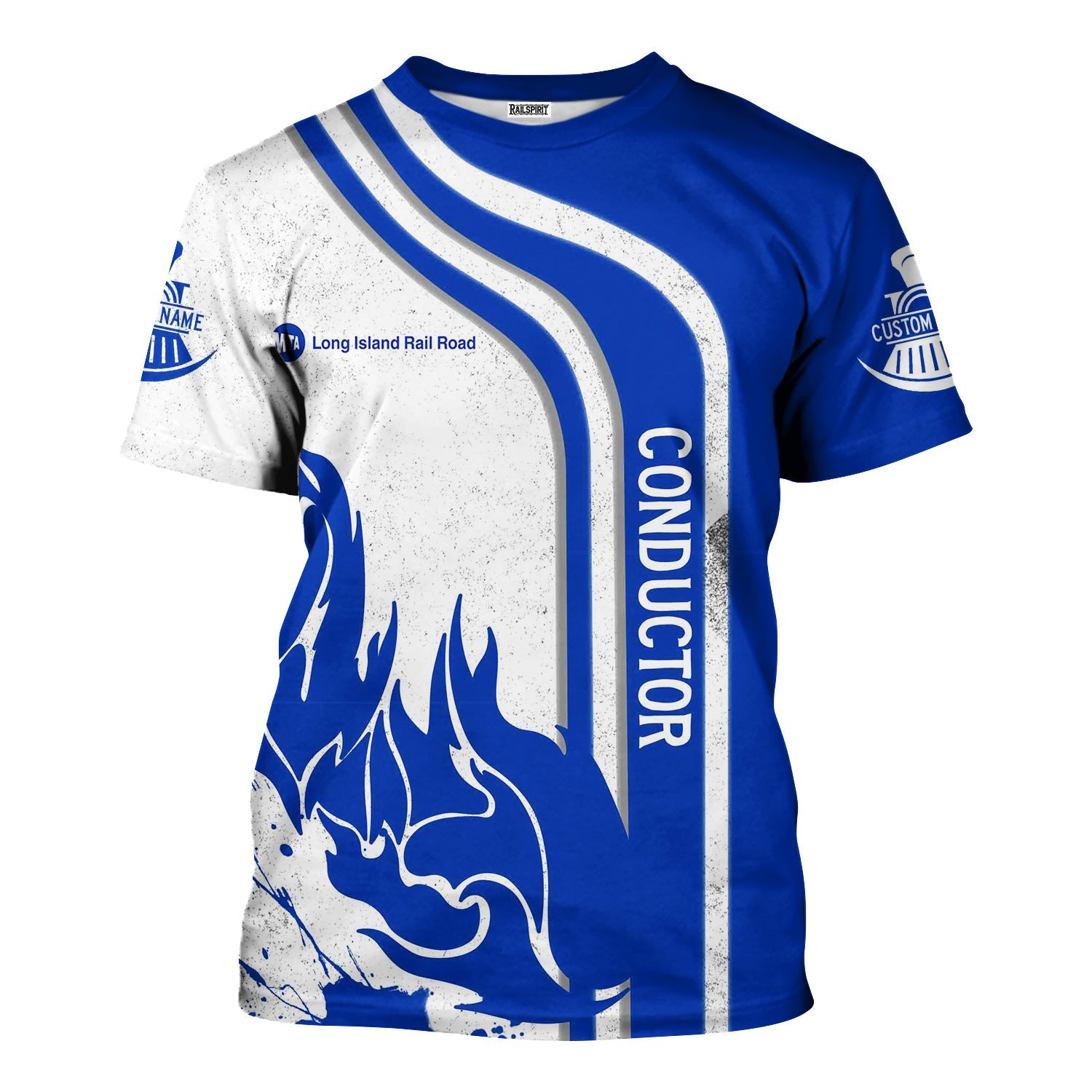 Railspirit Personalized Long Island Railroad T-Shirt Flame Design with Custom Job Position Train Shirt