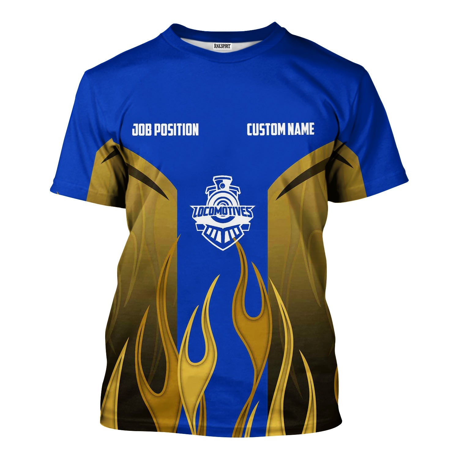 Railspirit Custom Name and Job Title Long Island Railroad T-Shirt Flame Graphic Train Shirt