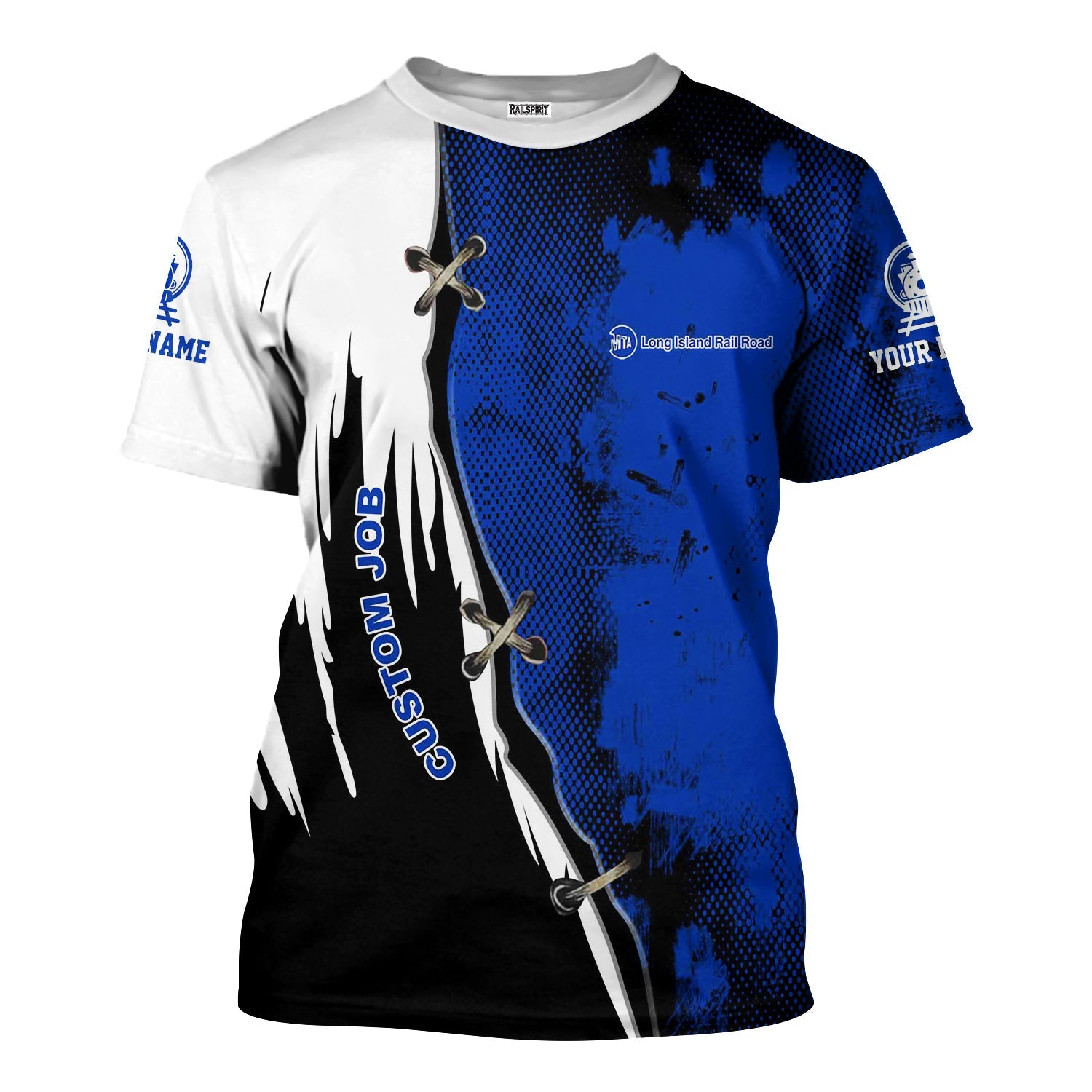 Railspirit Personalized Long Island Railroad T-Shirt Retro Stitches Design with Custom Position Train Shirt