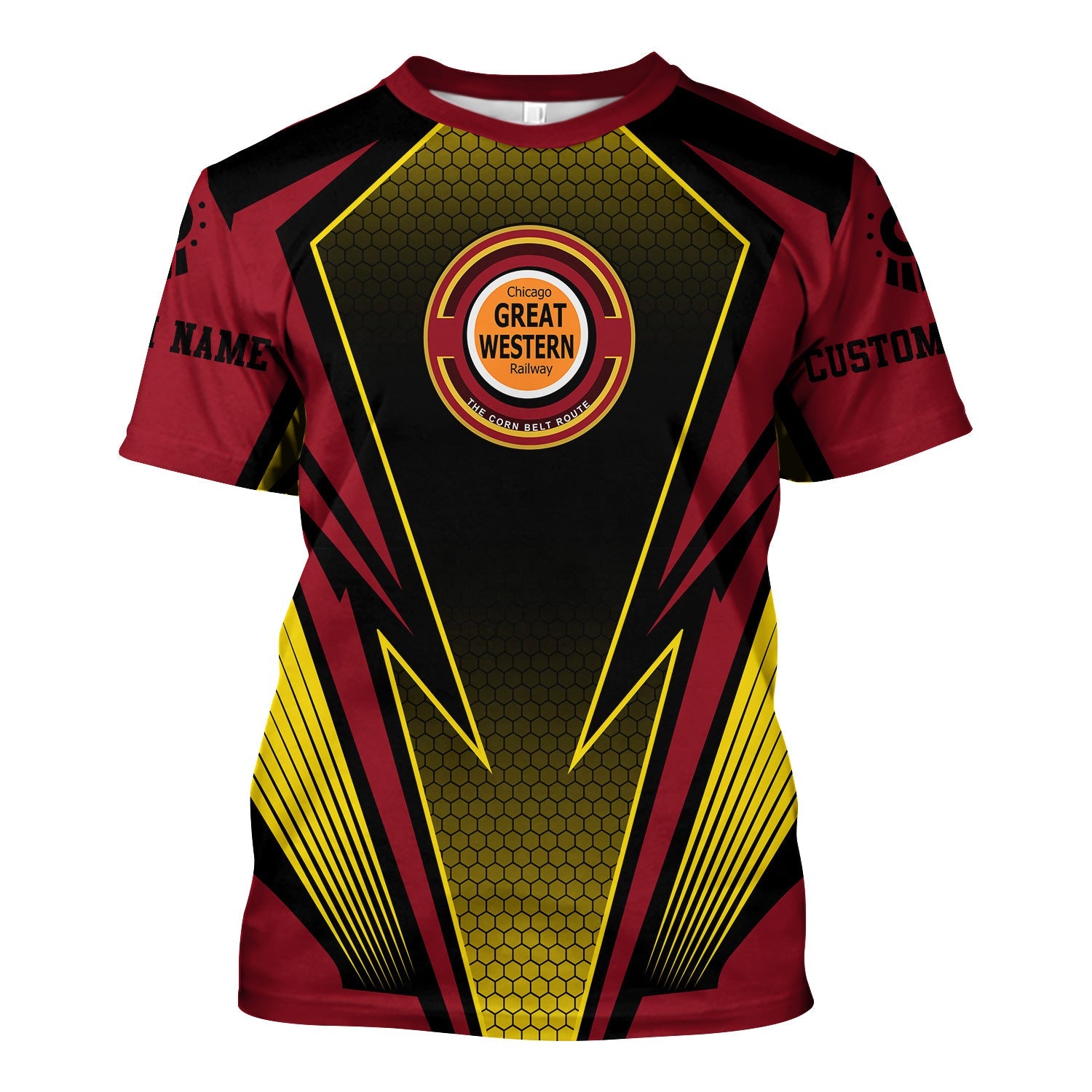 Railspirit Personalized Chicago Great Western Railroad T-Shirt Lightning Graphic Style Shirt Gift Idea For Train Lover