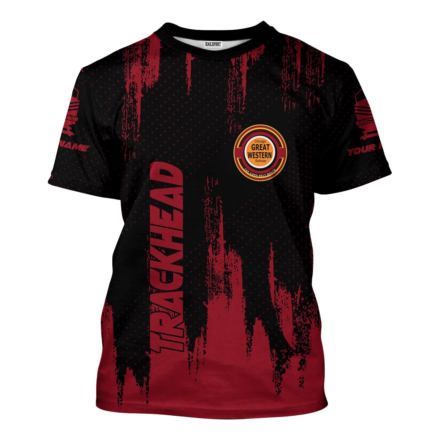 Railspirit Personalized Chicago Great Western Railroad T-Shirt Paint Impact Design Train Shirt for Trackhead