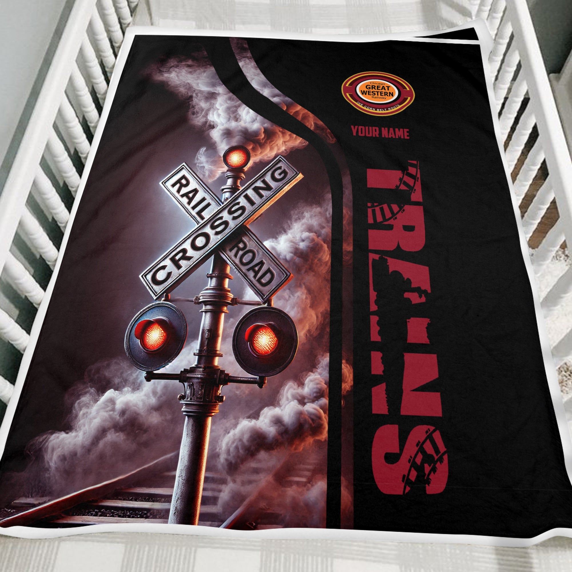 Railspirit Personalized Chicago Great Western Railroad Blanket Railroad Crossing Sign Blanket All Over Print